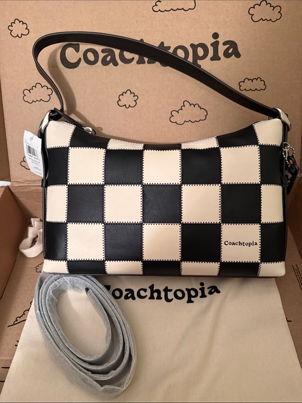 🖤Coach NWT Coachtopia Black & White Checker Alter Ego Slouchy Shoulder Bag - Picture 3 of 10